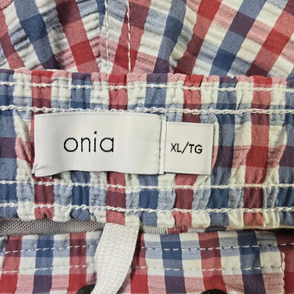 Men's Onia Checkered Swim Shorts - Red, Blue, White Sz XL